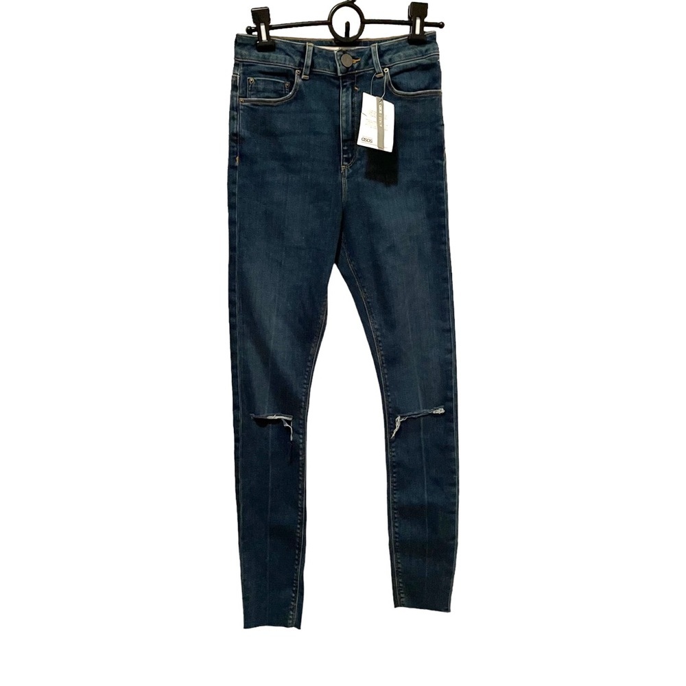 ASOS NWT High Rise Distressed Raw Step Hem Skinny Jeans Size 26